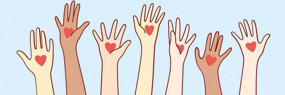 Illustration montrant des mains humaines sur lesquelles s'élève un cœur rouge.