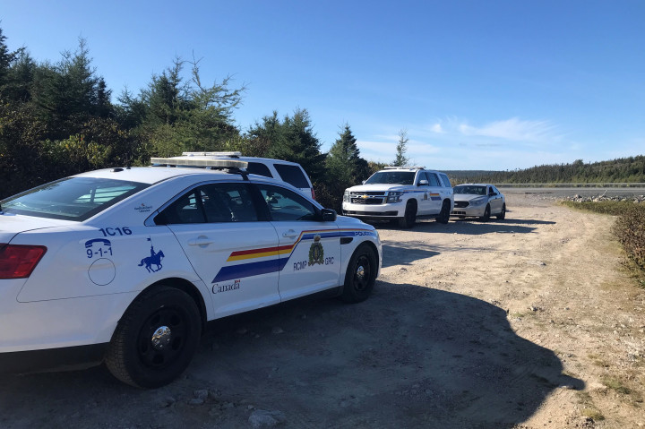 Police cars gathered for a joint traffic enforcement initiative by RCMP and RNC on October 6, 2020. 