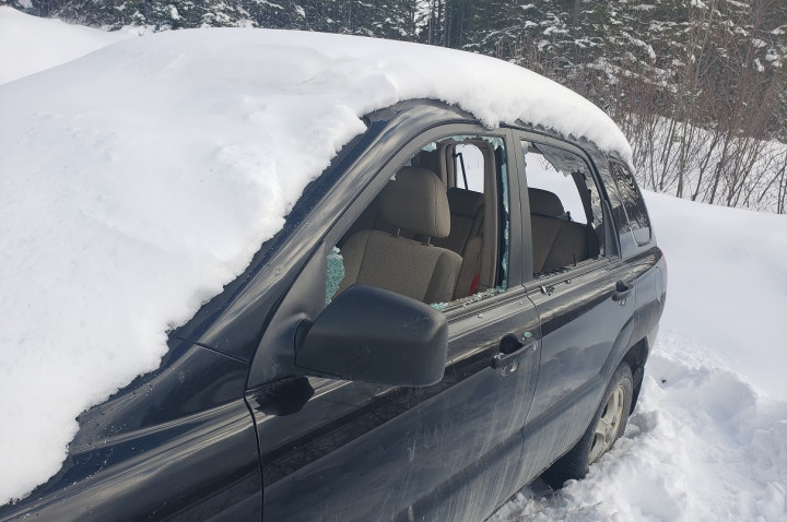 This Kia Sportage was damaged while parked on a cabin road along Route 320 near Dover between February 28-March 1, 2021.