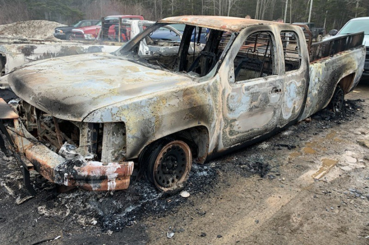 Multiple vehicles were damaged or destroyed in the New Bay Road area of Grand Falls-Windsor during the weekend of April 2-4, 2021.