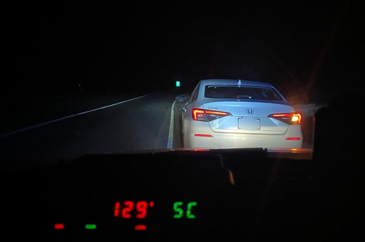 A Honda Civic was captured on radar traveling 129 km/h on March 11, 2022.