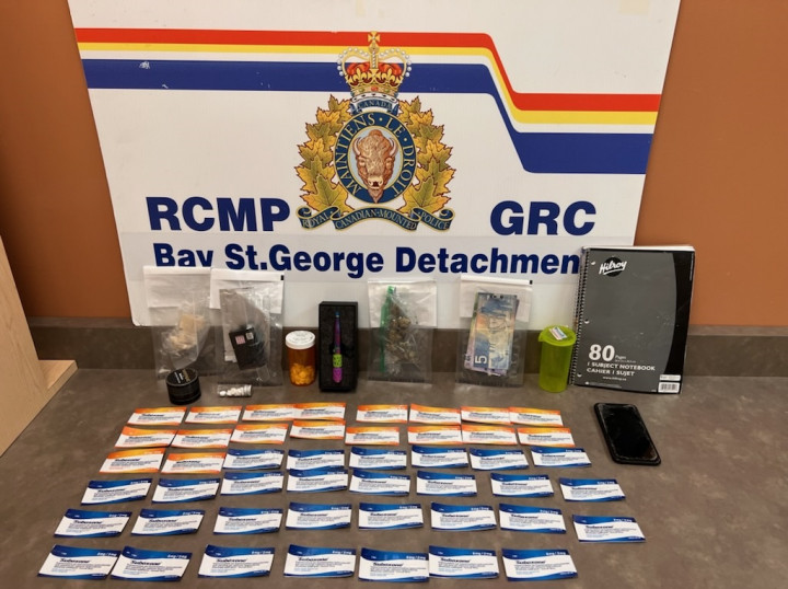 Bay St. George RCMP seized cash, drugs and drug paraphernalia during the investigation of a single vehicle crash that happened on Route 490 near Stephenville on April 5, 2022.