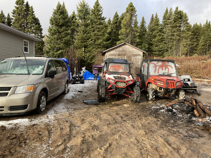 A van and two ATVs were extensively damaged while parked at a Crewes Road residence overnight between April 4- April 5, 2022.