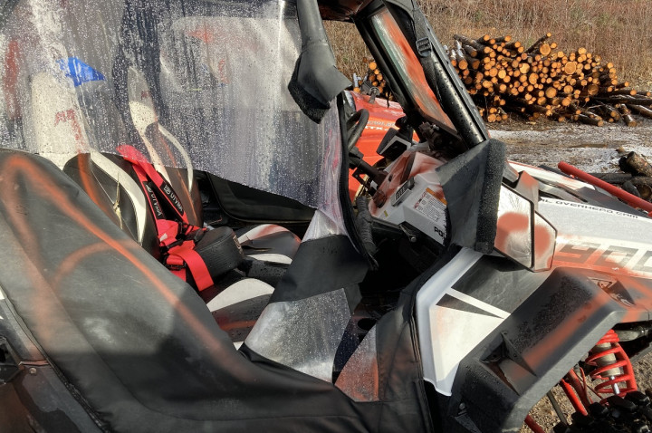 Windows were smashed and spray paint was used to damage this side-by-side ATV while parked at a Crewes Road residence overnight between April 4- April 5, 2022.