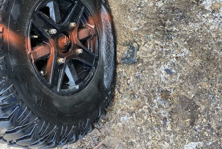 A tire was slashed on this side-by-side ATV while parked at a Crewes Road residence overnight between April 4- April 5, 2022.