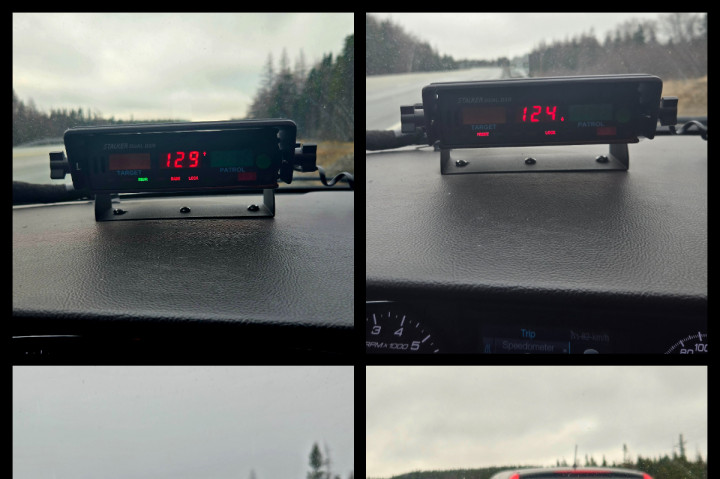 Un collage de quatre images montrant les vitesses détectées par un radar de police.